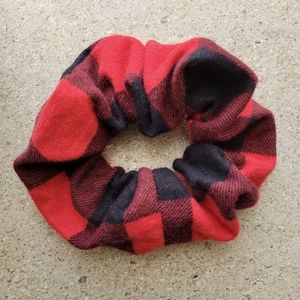 Red and Black Buffalo Check Flannel Scrunchie